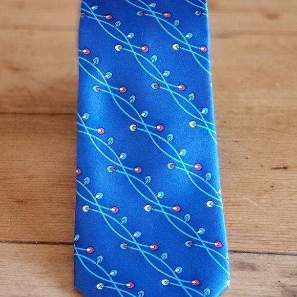 Men's Christmas Lights Holiday Tie Blue Fun Festive - Picture 3 of 5